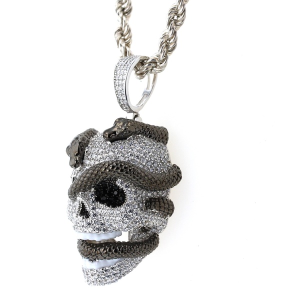 Skull Pendant with Snake Sterling Silver CZ